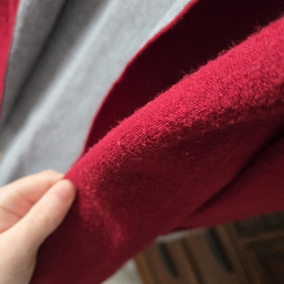 Oliver Red and Gray Open Front Wool Blend Coat - Picture 6 of 9